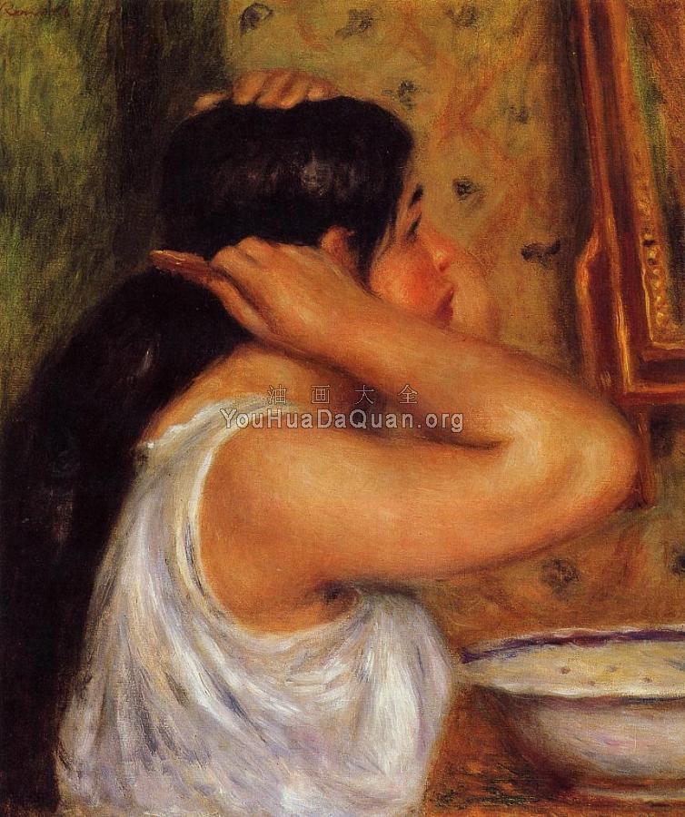 La Toilette, Woman Combing Her Hair - 皮埃尔·奥古斯特·雷诺阿